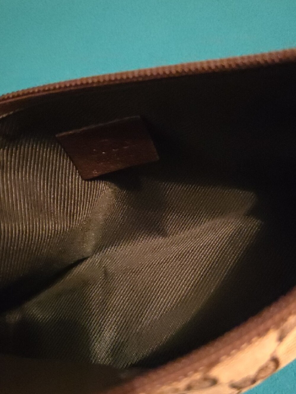 Gucci Brown Monogram Zip Pouch with Dark Brown Trim - Picture 3 of 14
